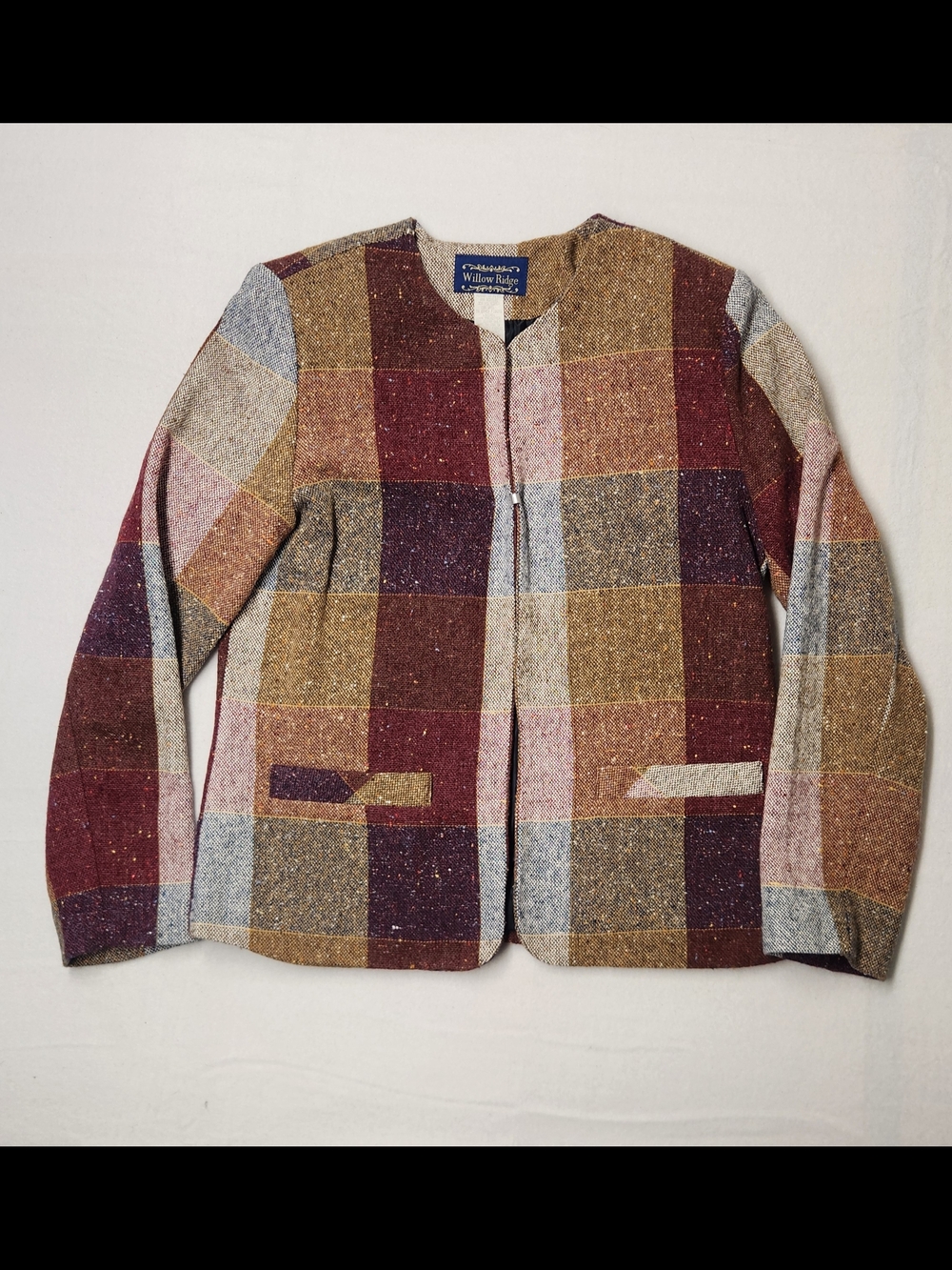 Dark Academia Plaid Jacket Burgundy Gold Willow Ridge Textured Blazer Vintage 6